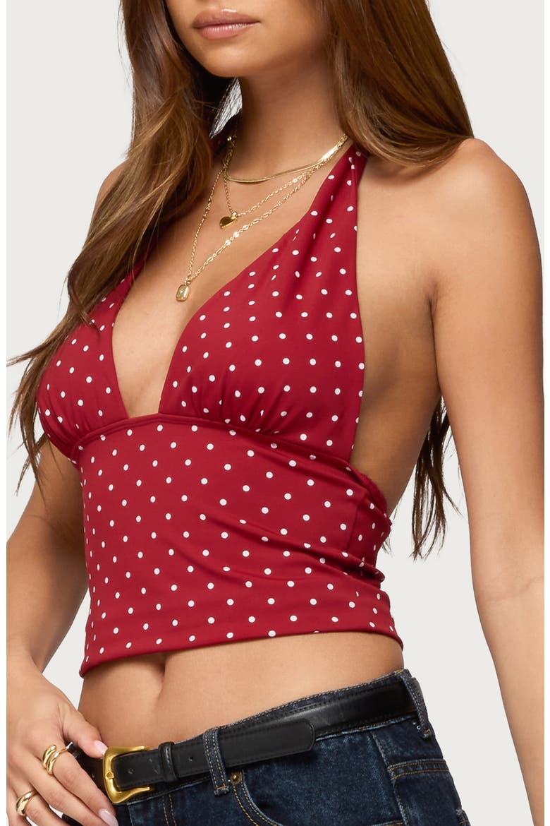 Blaire Polka Dot Halter Top, Alternate, color, BURGUNDY-AND-WHITE
