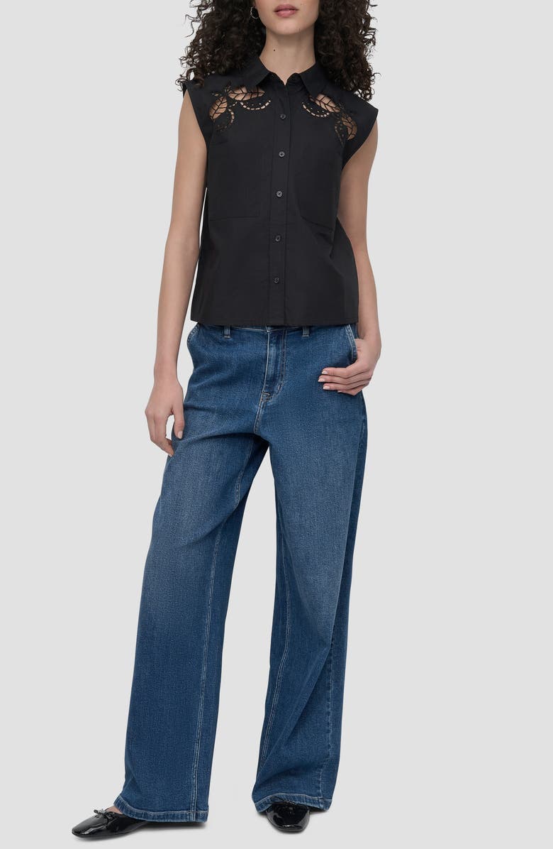 DKNY Cutwork Poplin Button-Up Shirt, Alternate, color,