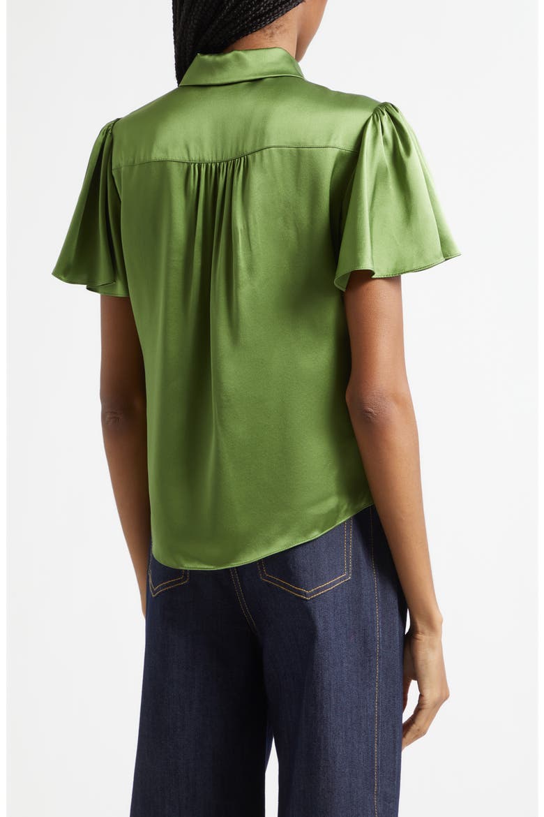 Fiona Flutter Sleeve Silk Satin Button-Up Shirt, Alternate, color, KALE