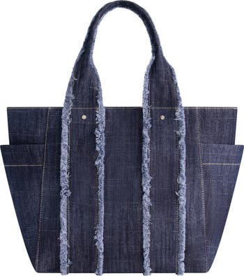 Frayed Handle Solid Denim Tote
