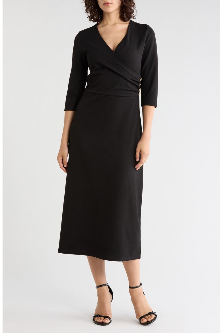 Draped Midi Dress, Main, color, BLACK