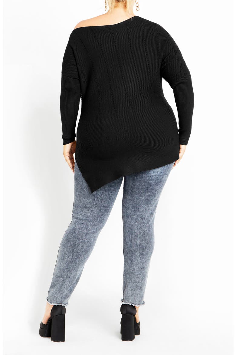 Lean In One-Shoulder Rib Sweater, Alternate, color, BLACK