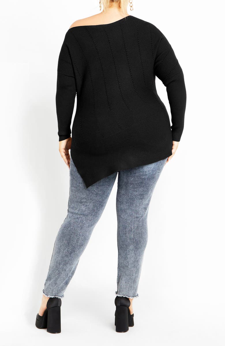 City Chic Lean In One-Shoulder Rib Sweater, Alternate, color, Black