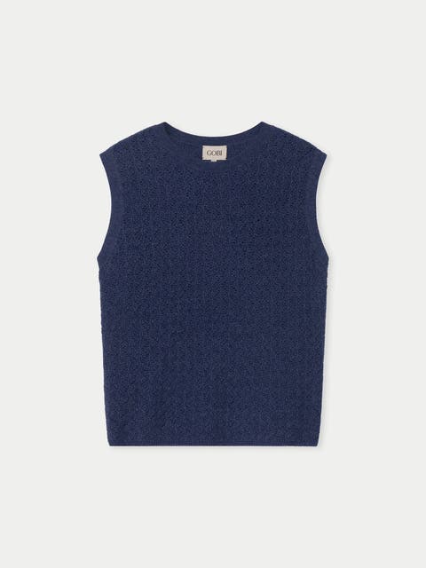 Ajour Knit Crewneck Cashmere Vest