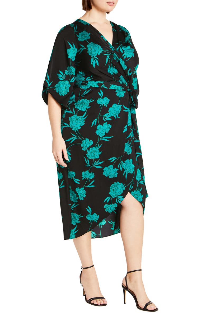 City Chic Kimberly Floral Print Faux Wrap Dress, Alternate, color, 