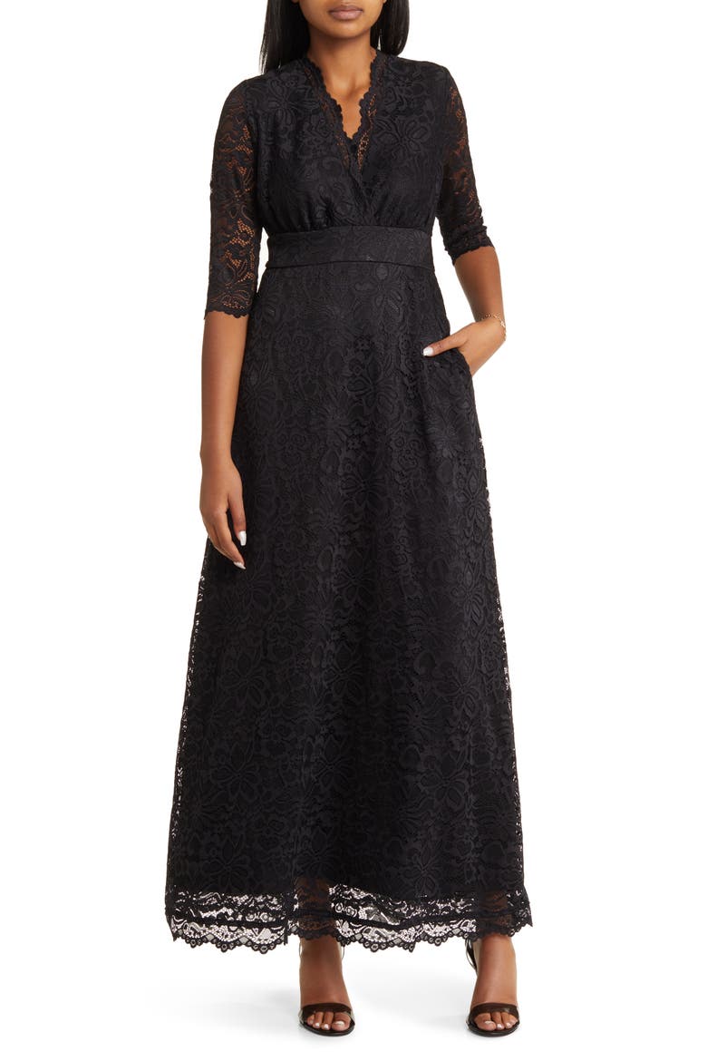 Maria Lace A-Line Evening Gown with Pockets, Main, color, ONYX