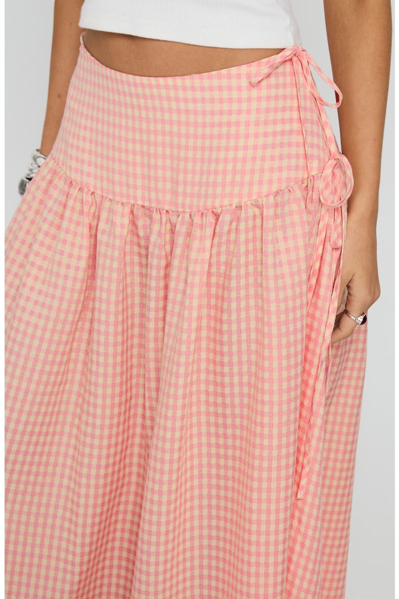 Analeah Gingham Side Tie Maxi Skirt, Alternate, color, ORANGE CHECK