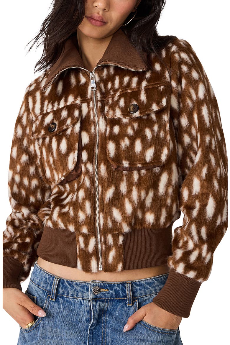 Hunton Faux Fur Bomber Jacket, Main, color, ABSTRACT DOT