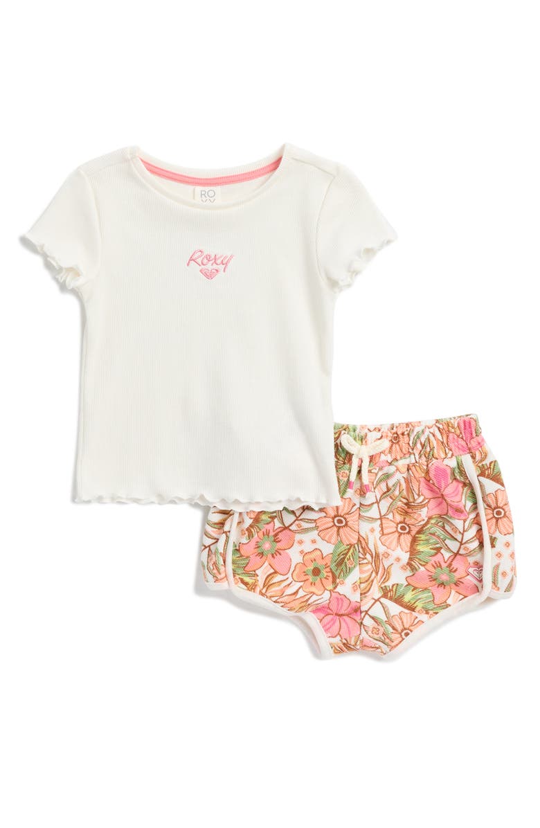 Roxy Kids' Embroidered T-Shirt & Looped Terry Shorts, Main, color,