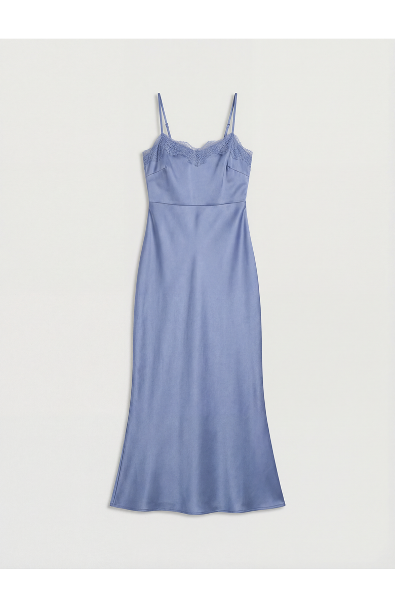 Oasis Lace Trim Strappy Satin Bridesmaid Dress, Alternate, color, Blue