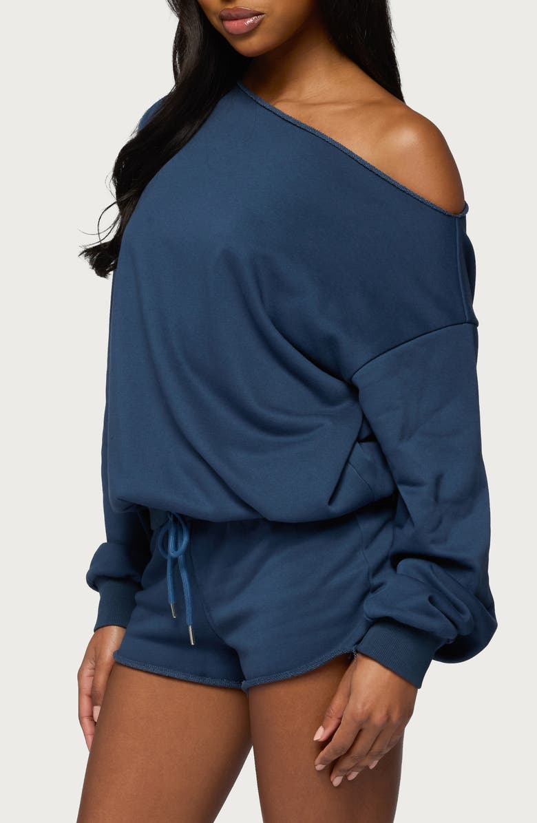 EDIKTED Juana One-Shoulder Sweatshirt, Alternate, color, Navy