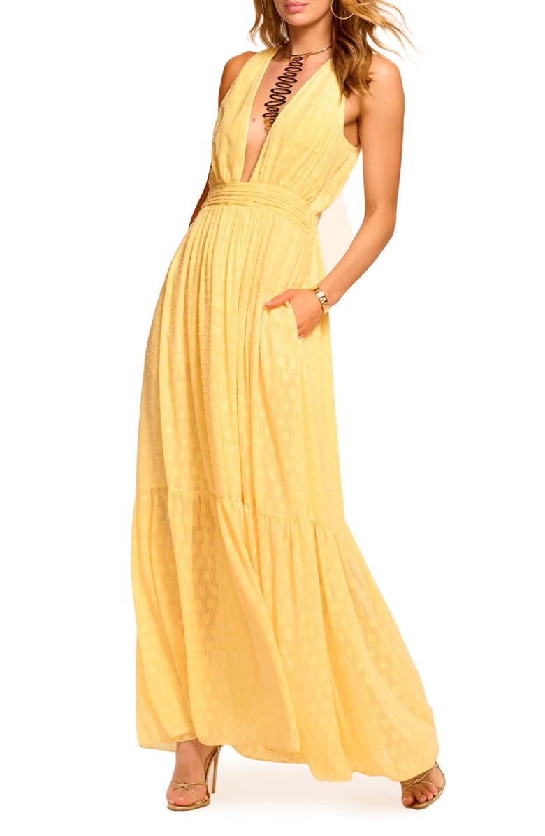 Ramy Brook Gisela Plunge Neck Clip Dot Maxi Dress, Main, color,