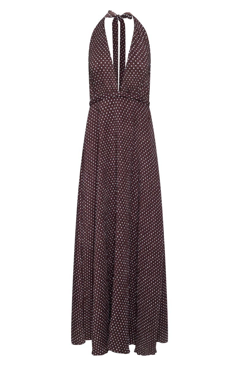 LIONESS District Maxi Halter Dress, Alternate, color, Chocolate Blue Polka