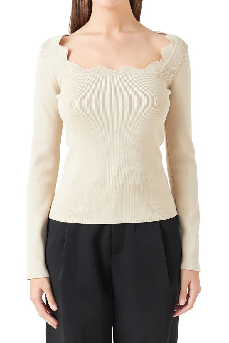 Scallop Square Neck Sweater, Alternate, color, TAUPE