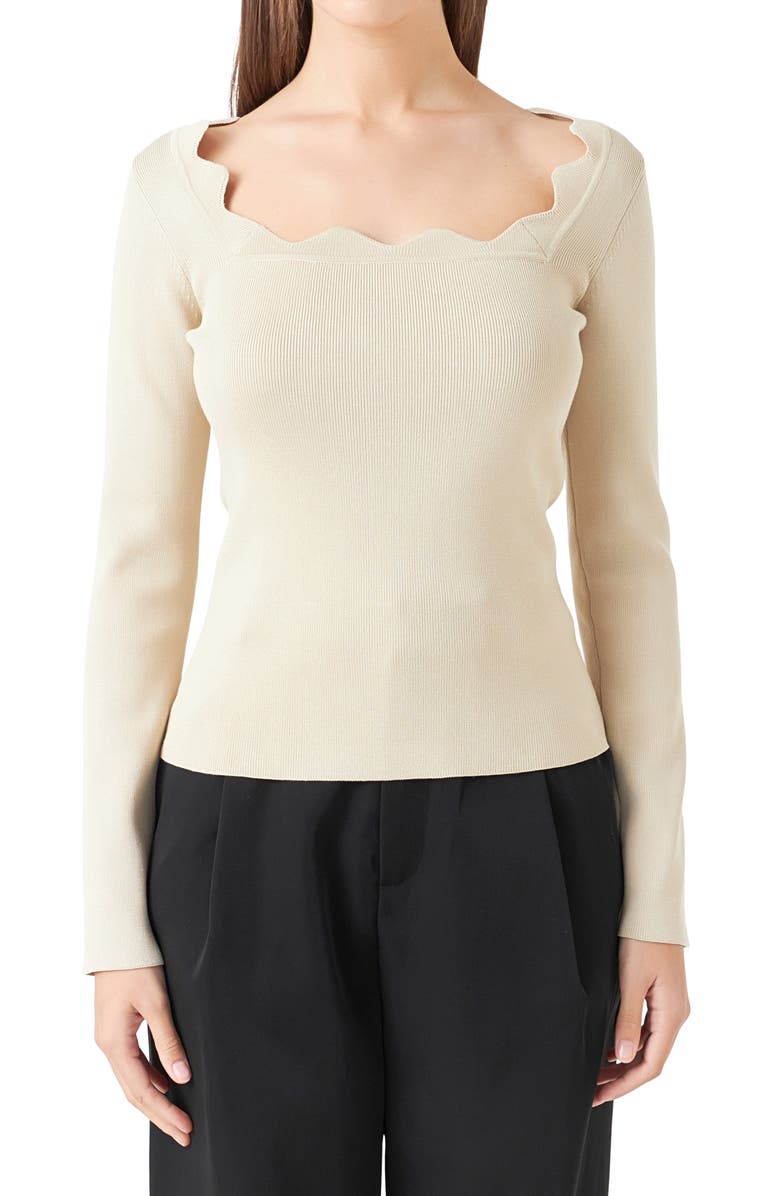 Endless Rose Scallop Square Neck Sweater, Alternate, color, Taupe