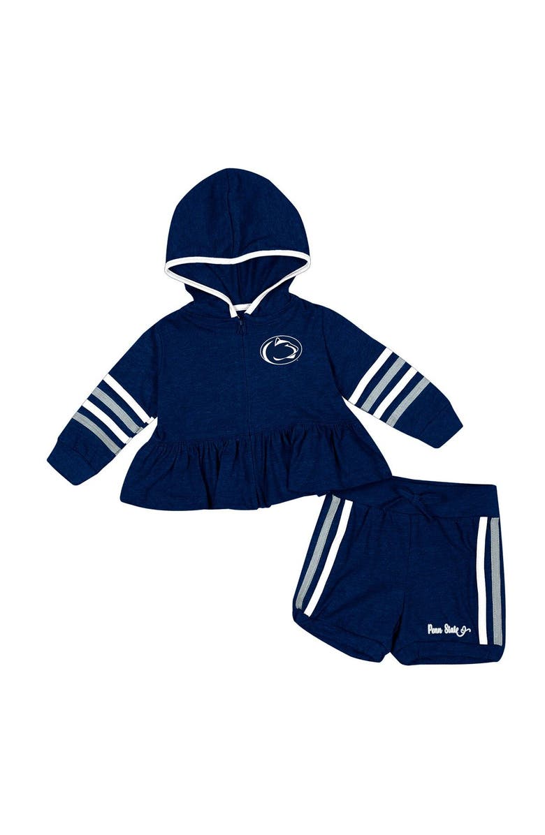 COLOSSEUM Girls Infant Colosseum Navy Penn State Nittany Lions Spoonful Full-Zip Hoodie & Shorts Set, Main, color, 