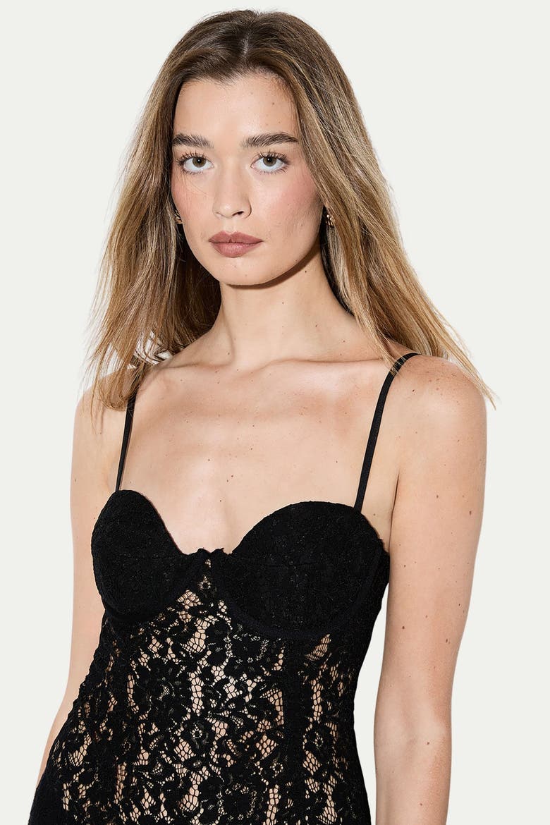 Premium Bustier Corded Lace Midi Dress, Alternate, color, Black