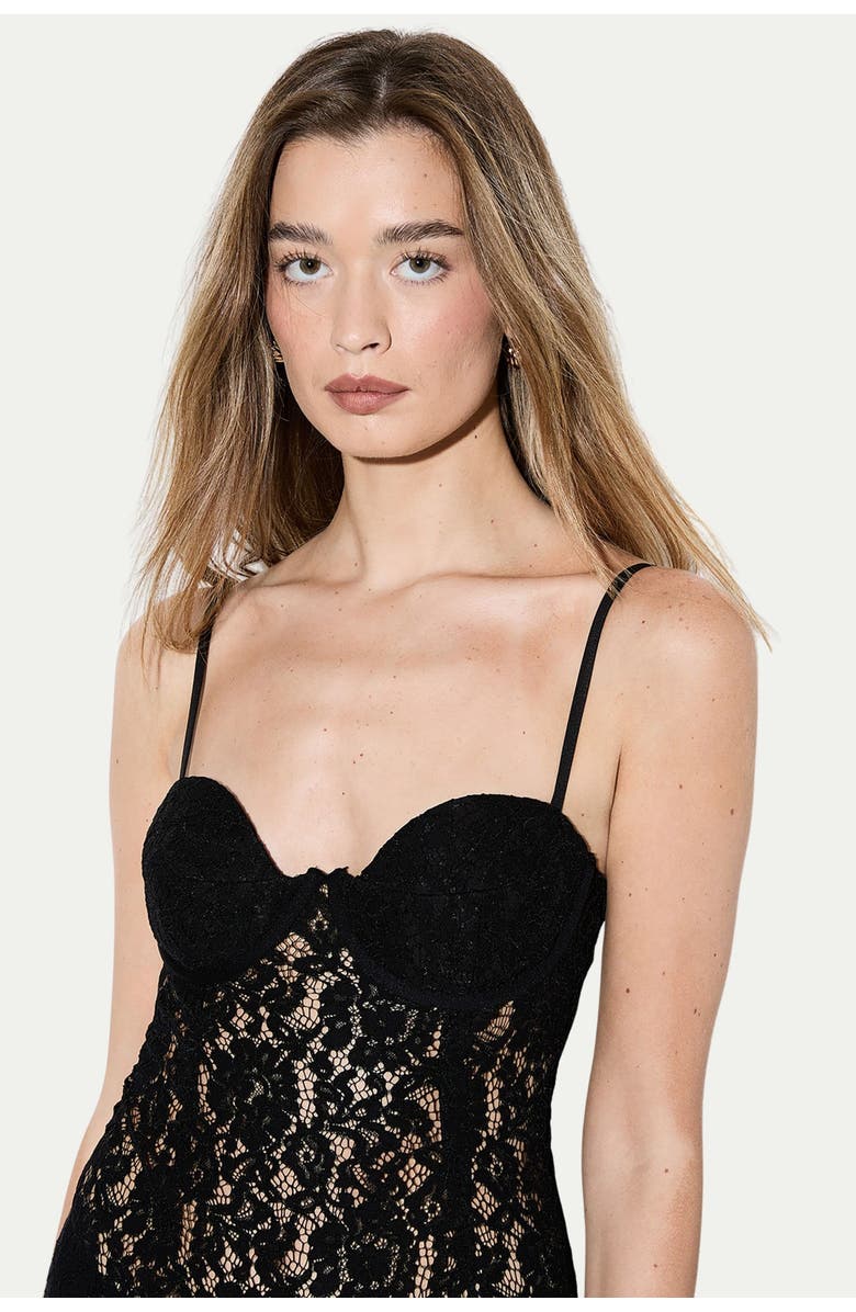 MissPap Premium Bustier Corded Lace Midi Dress, Alternate, color, Black