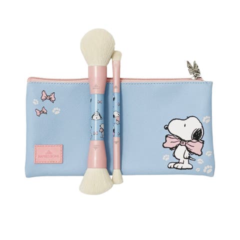 Peanuts Bowtie 3-piece Dual-ended Brush And Cosmetic Bag Set