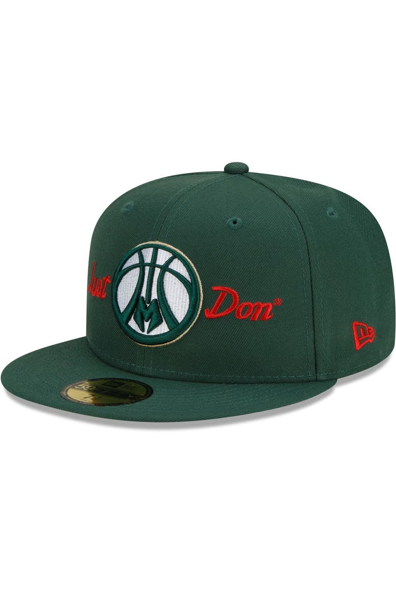 Men's New Era x Just Don Hunter Green Milwaukee Bucks 59FIFTY Fitted Hat, Alternate, color, Hunter Green