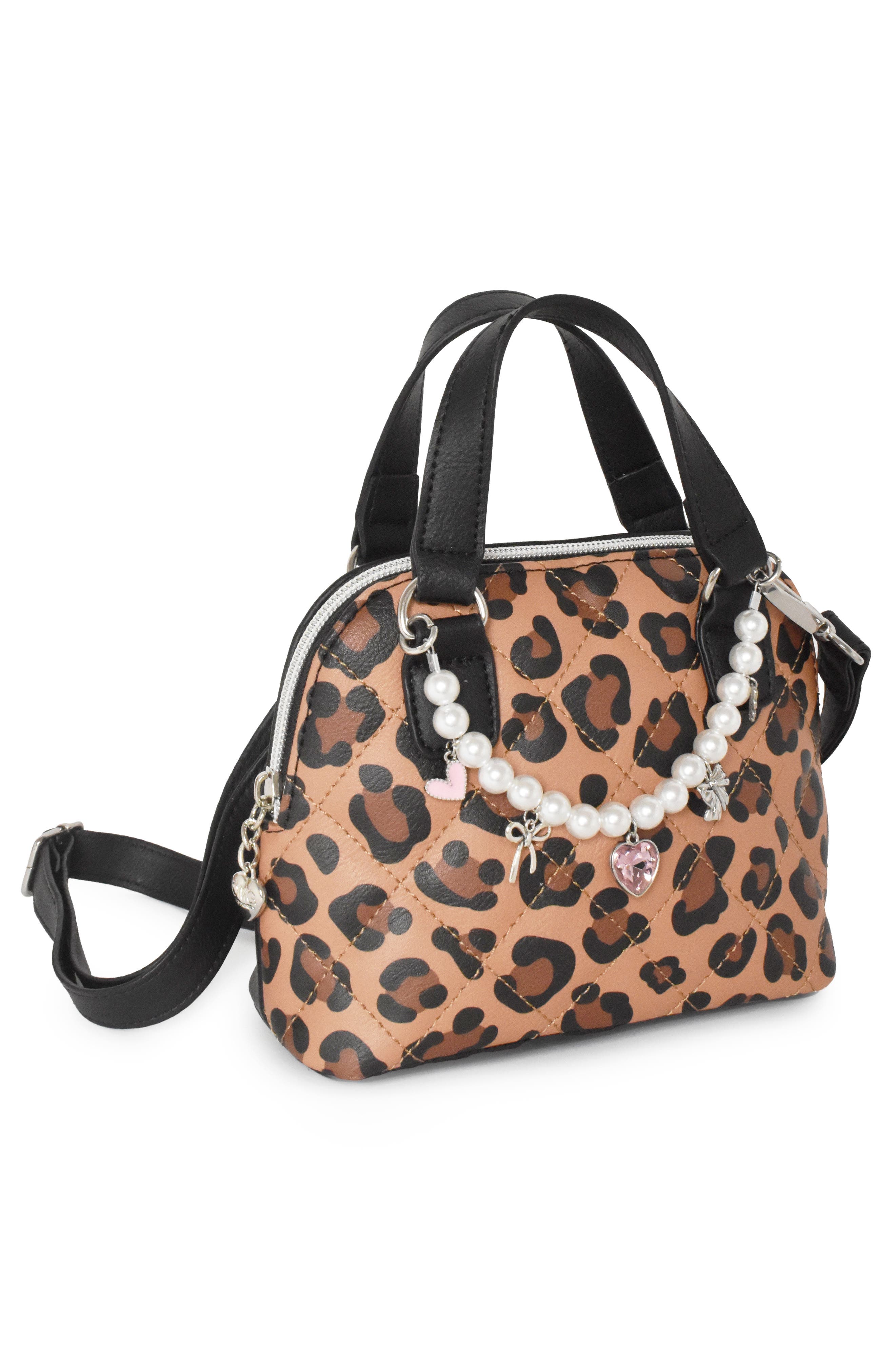 Kids' Leopard Dome Satchel, Alternate, color, BROWN