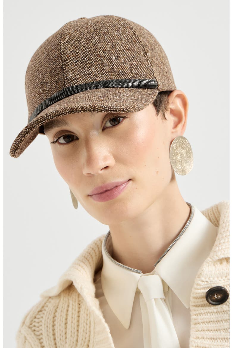 Virgin wool donegal baseball cap with shiny band, Alternate, color, Light Brown