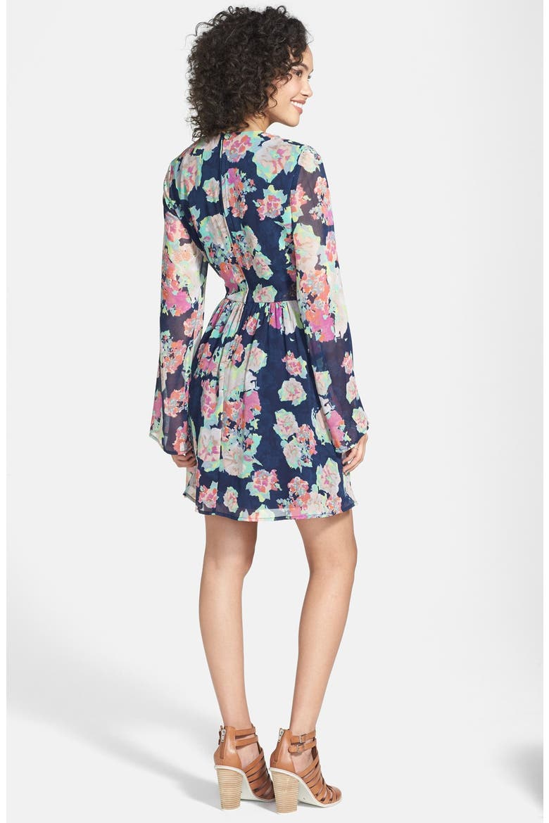 Fire Floral Print Faux Wrap Dress, Alternate, color, NAVY