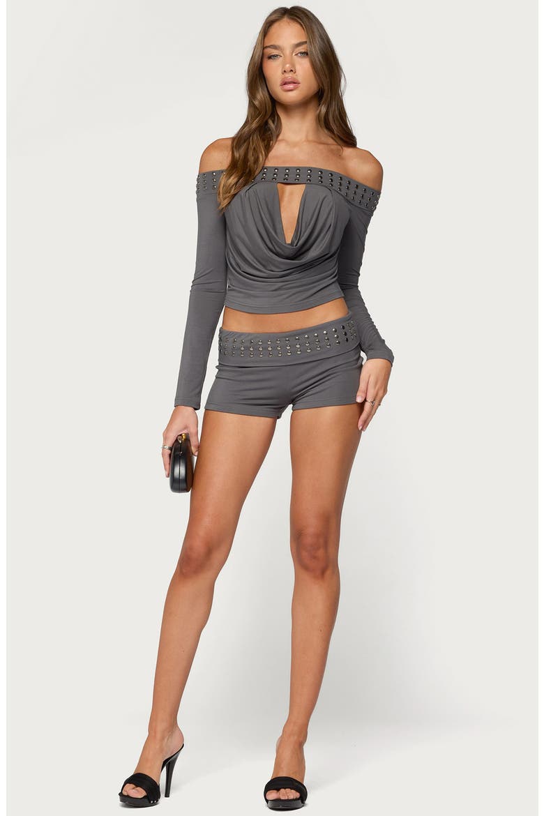 Amy Studded Off the Shoulder Cowl Neck Top, Alternate, color, DARK-GRAY