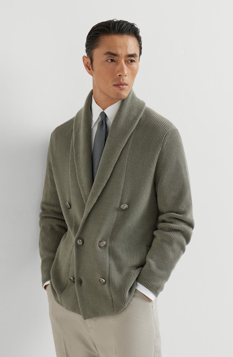 Brunello Cucinelli Cardigan with metal buttons, Alternate, color, Khaki