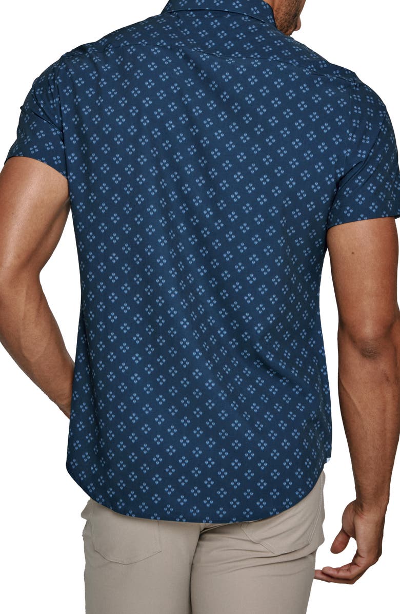 7 Diamonds Bradford Geo Print Short Sleeve Performance Button-Up Shirt, Alternate, color,