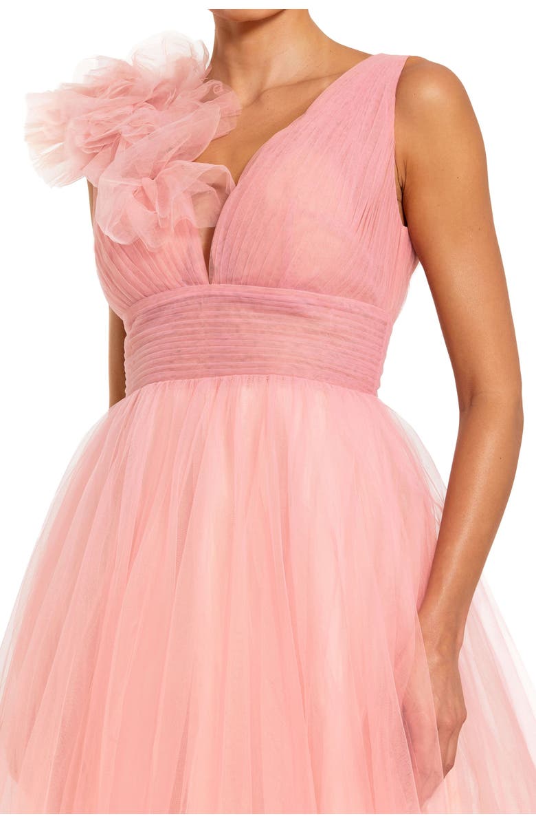 Mac Duggal Ruffle Shoulder V Neck Ombre Tulle Ballgown, Alternate, color, Pink Multi