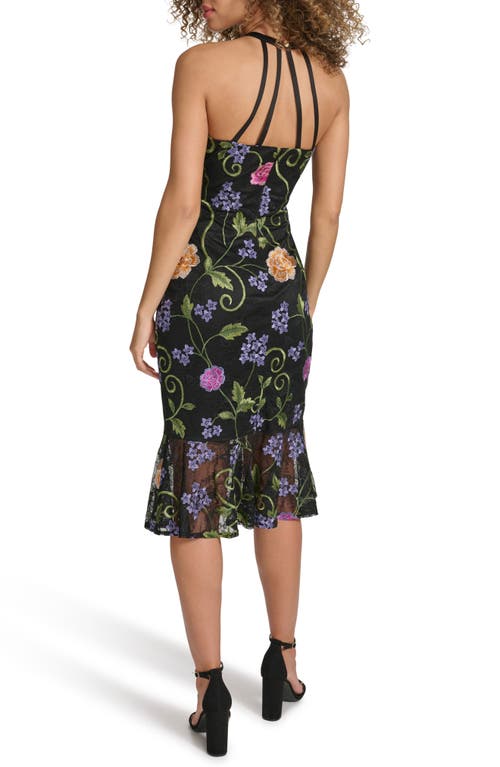 Siena Floral Embroidered Mesh Sheath Dress In Black