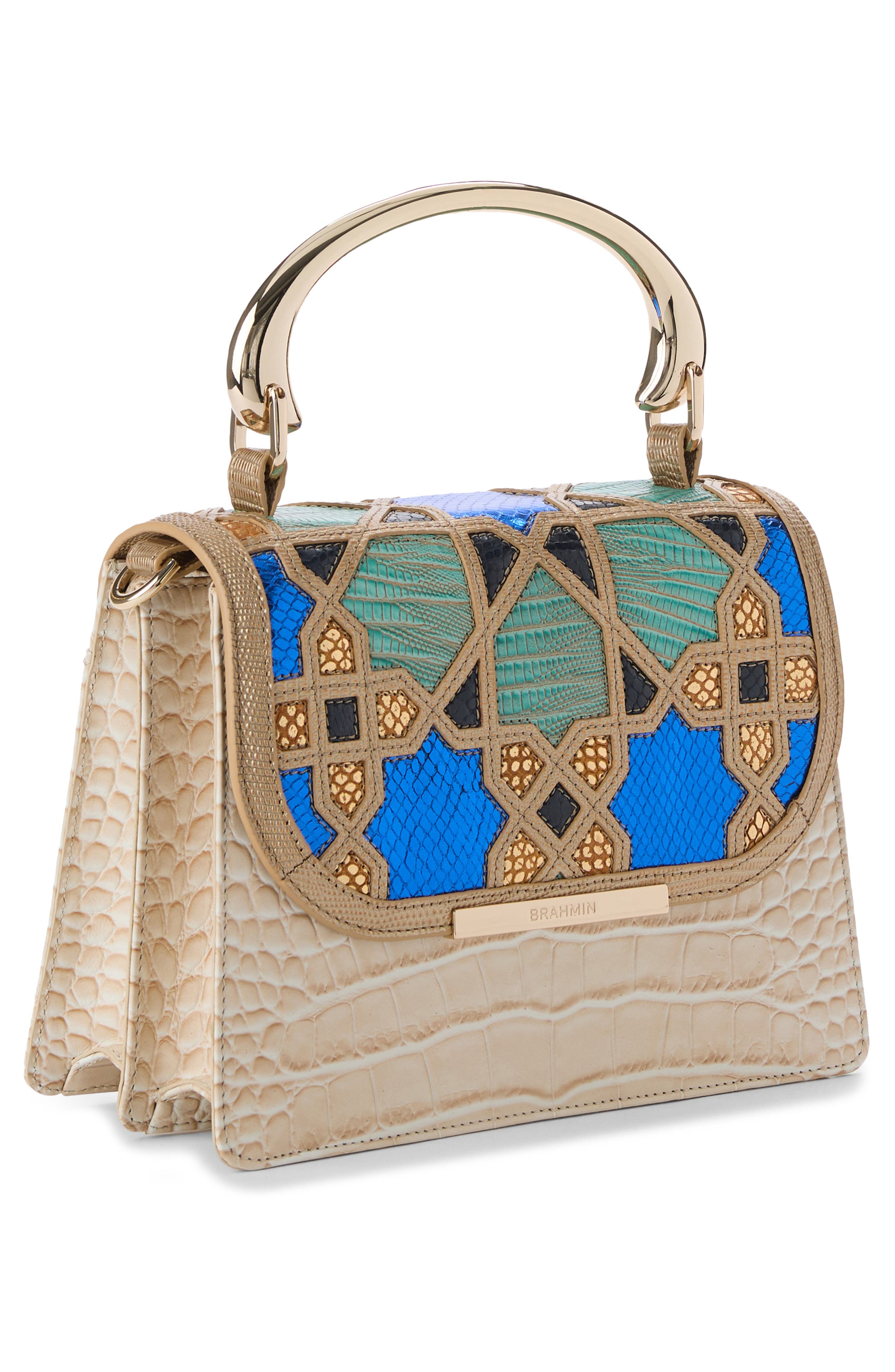 Brahmin Small Hallie Embossed Leather Top Handle Bag, Alternate, color, Ivory Multi
