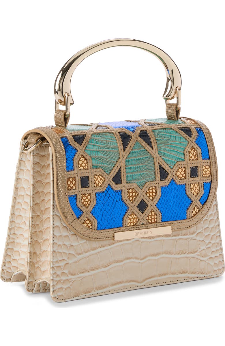 Brahmin Small Hallie Embossed Leather Top Handle Bag, Alternate, color, Ivory Multi