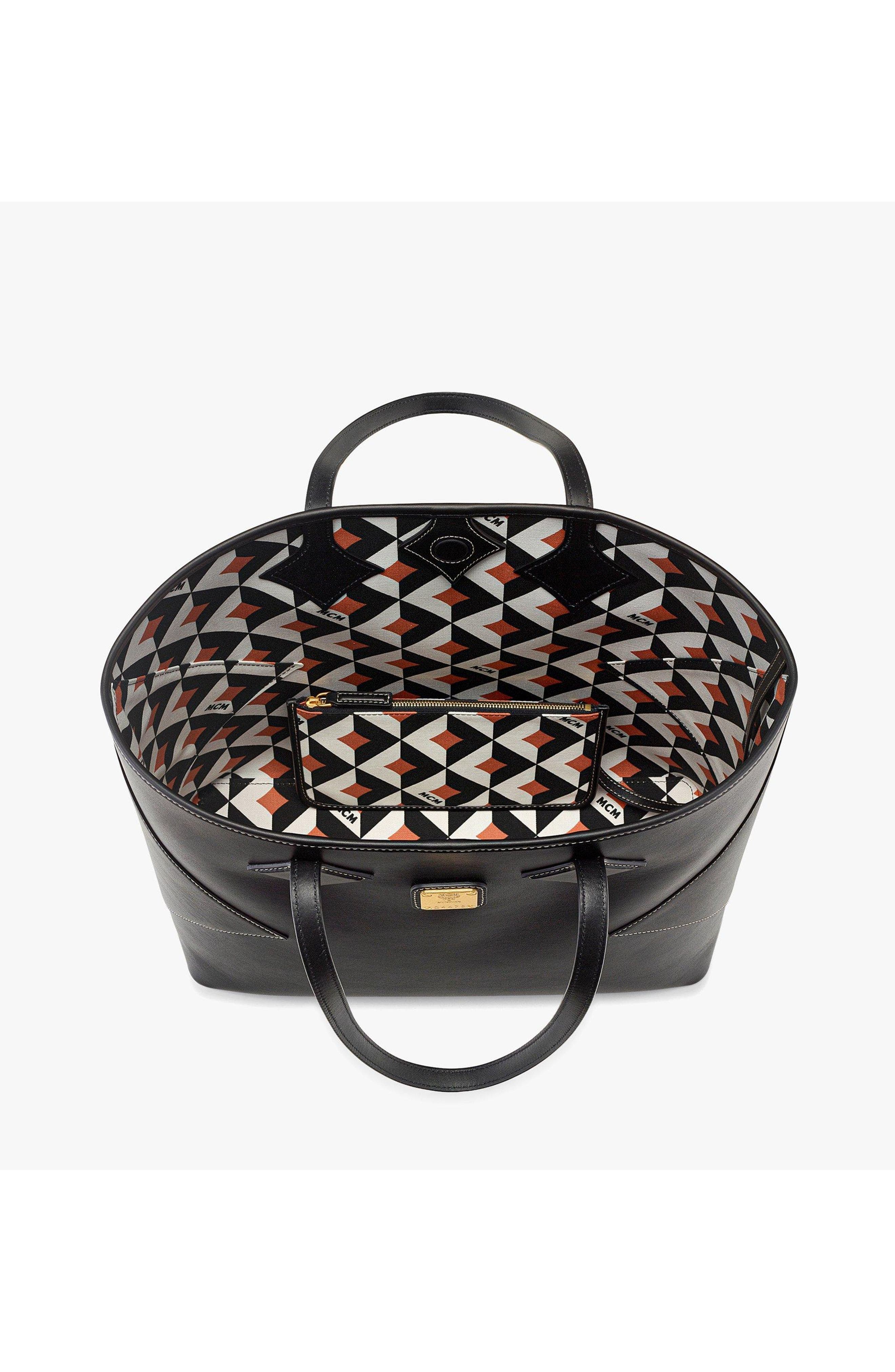 MCM Large Dia Shopper in Calfskin Leather, Alternate, color, Black