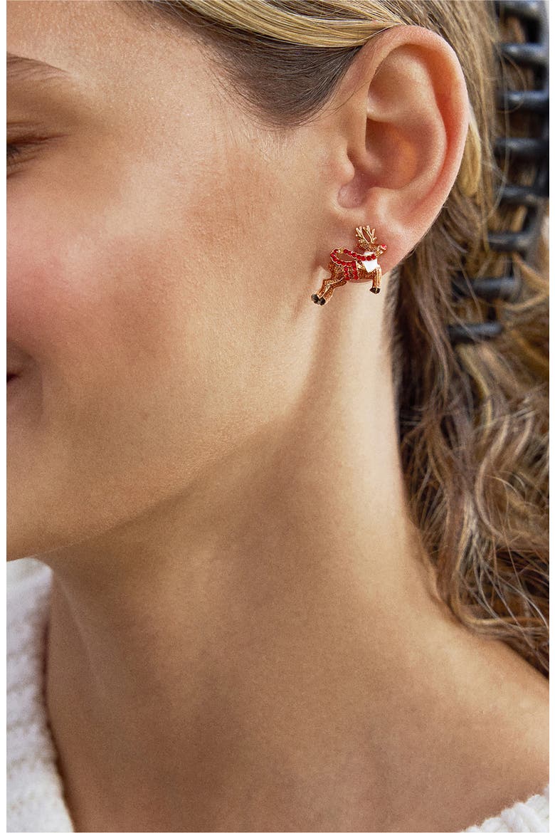 Skybound Reindeer Crystal Stud Earrings, Alternate, color, BROWN