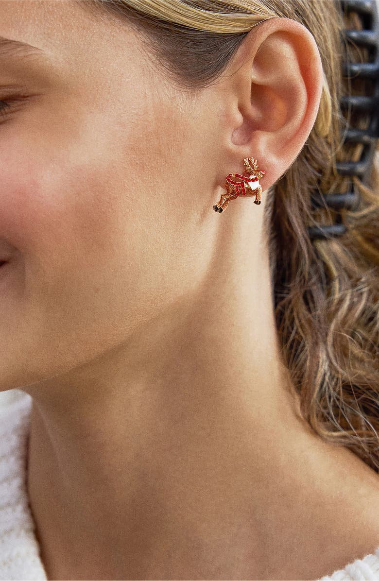BaubleBar Skybound Reindeer Crystal Stud Earrings, Alternate, color, Brown