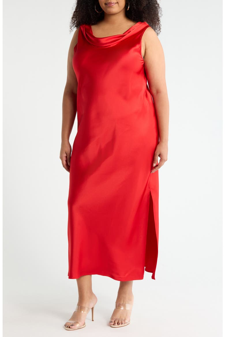 Cowl Neck Satin Maxi Dress, Main, color, RED