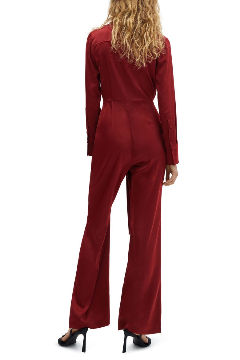 Wrap Waist V-Neck Long Sleeve Jumpsuit, Alternate, color, CHERRY