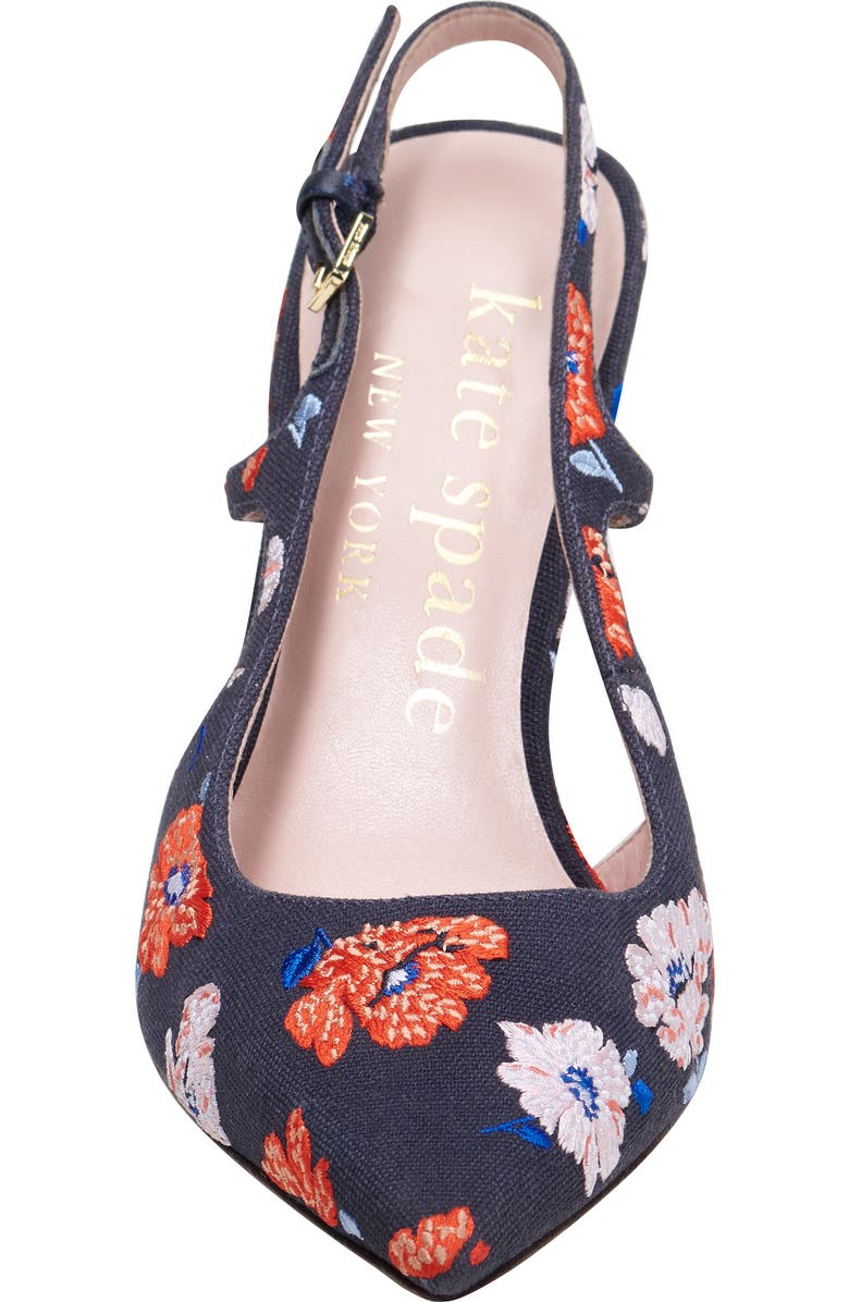 Kate Spade New York valerie embroided pointed toe slingback pump, Alternate, color, Cptn Nvy Dotty Flora