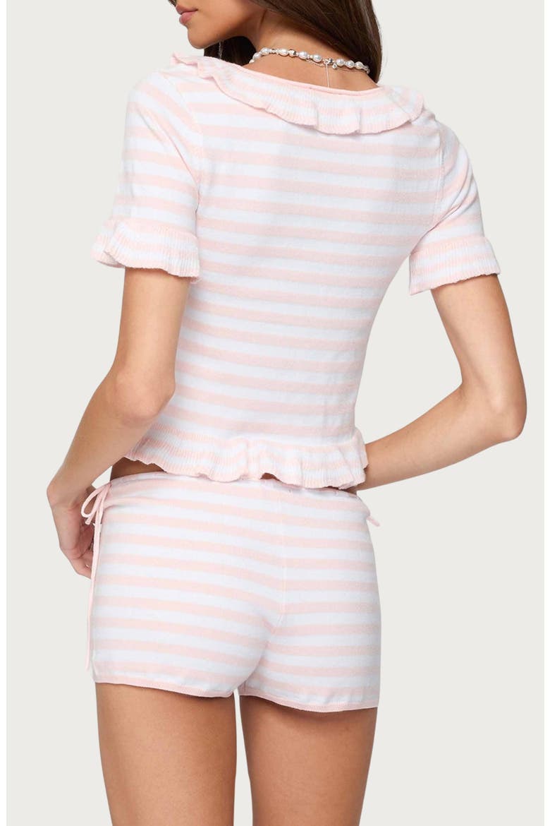 Janelle Stripe Ruffle Crop Tie Front Top, Alternate, color, LIGHT-PINK