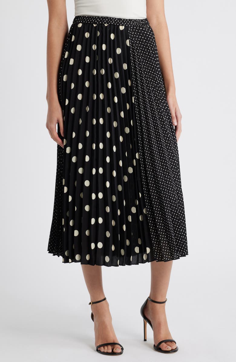 Anne Klein Blocked Polka Dot Pleated Midi Skirt, Main, color, 