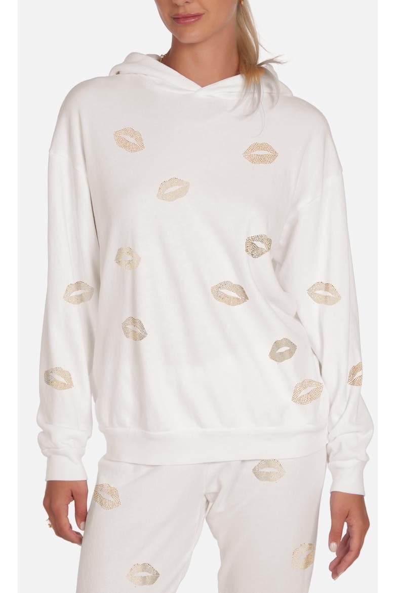 Harmony Gold Stud Kisses Hoodie, Main, color, Milk