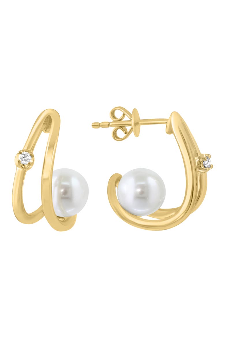 Diamond & Freshwater Pearl Earrings, Main, color, GOLD/ DIAMOND/ PEARL