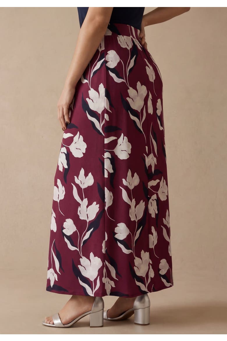 Stretch Knit Maxi Skirt, Alternate, color, CLARET PAINTED PETALS