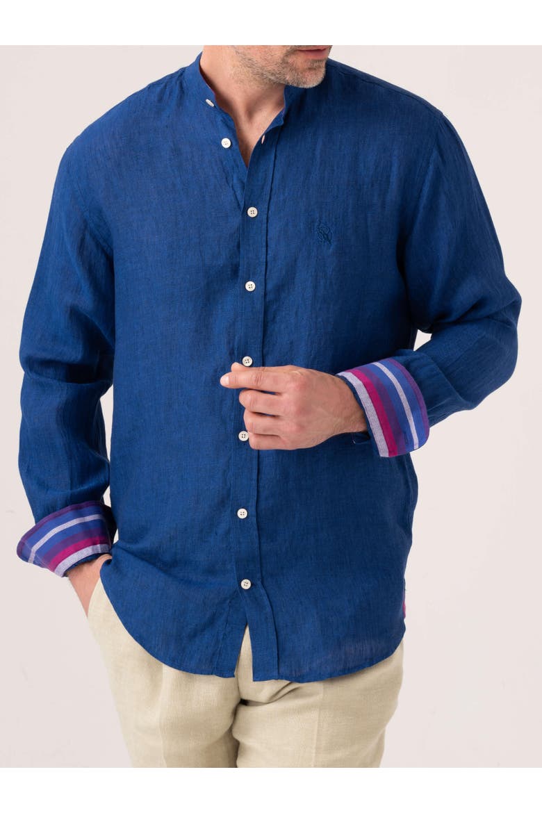 Linen Band Collar Shirt, Main, color, Royal Blue