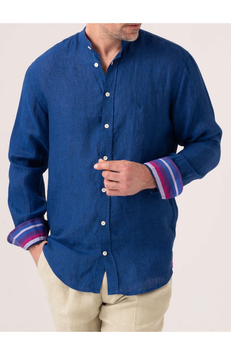 Koy Clothing Linen Band Collar Shirt, Main, color, Royal Blue