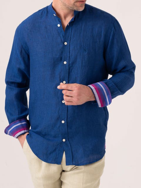 Linen Band Collar Shirt