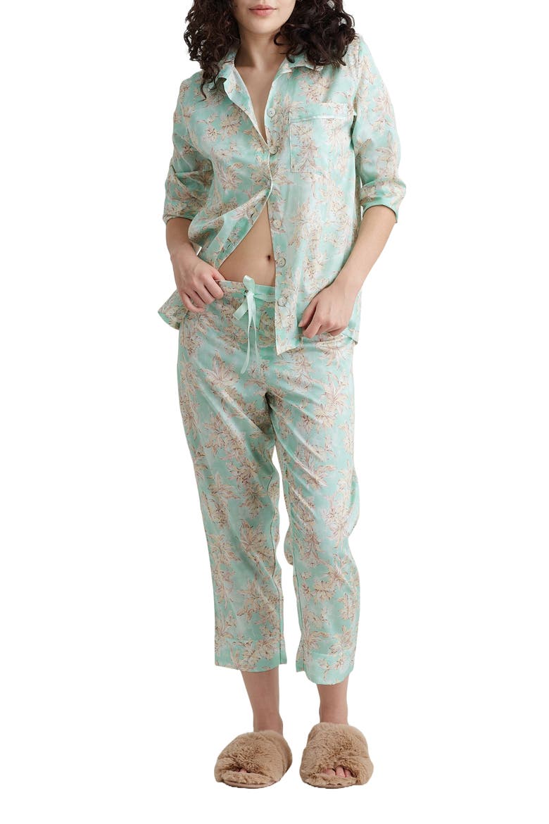 Bridget Crop Cotton Sateen Pajamas, Main, color, MINT