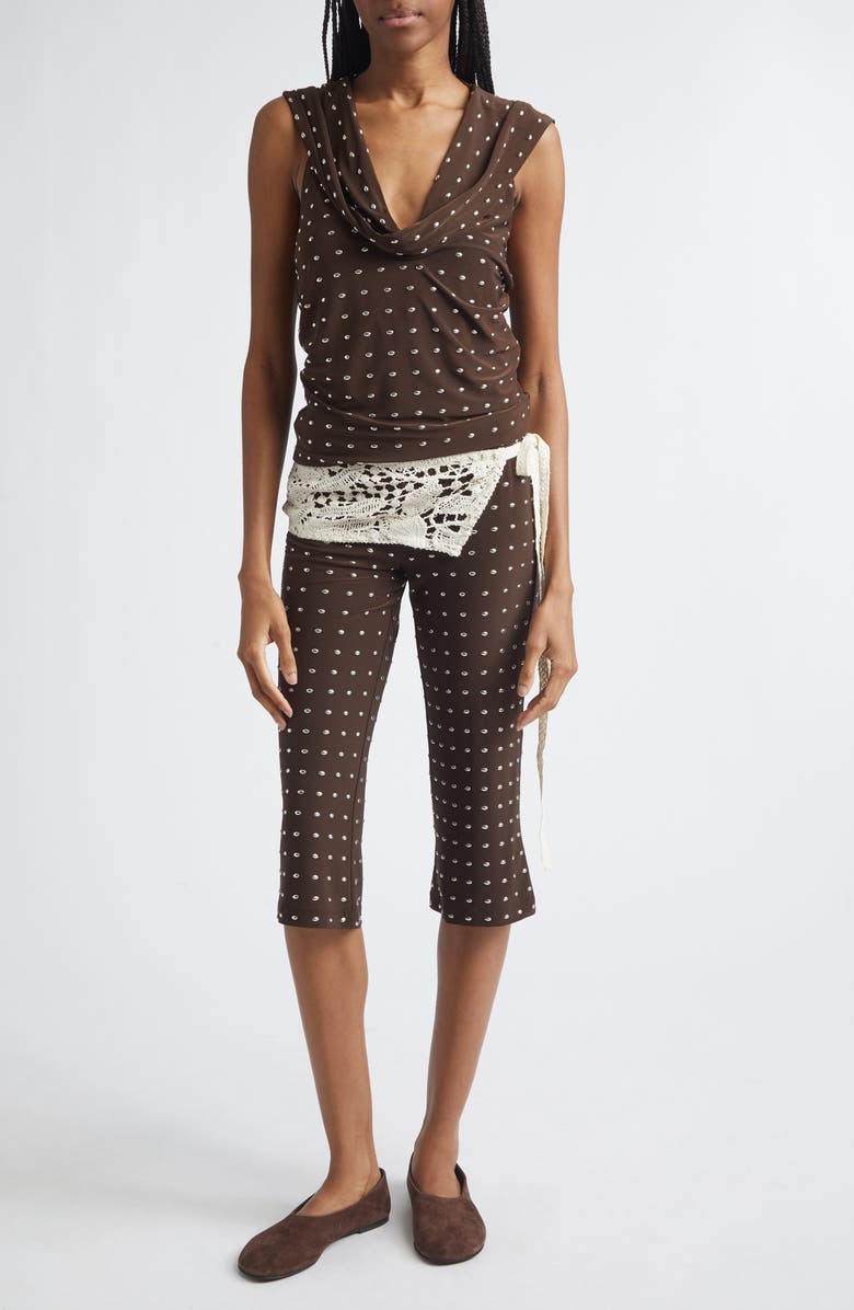 Siedrés Gianna Lace Overlay Studded Jersey Capri Pants, Alternate, color, Brown